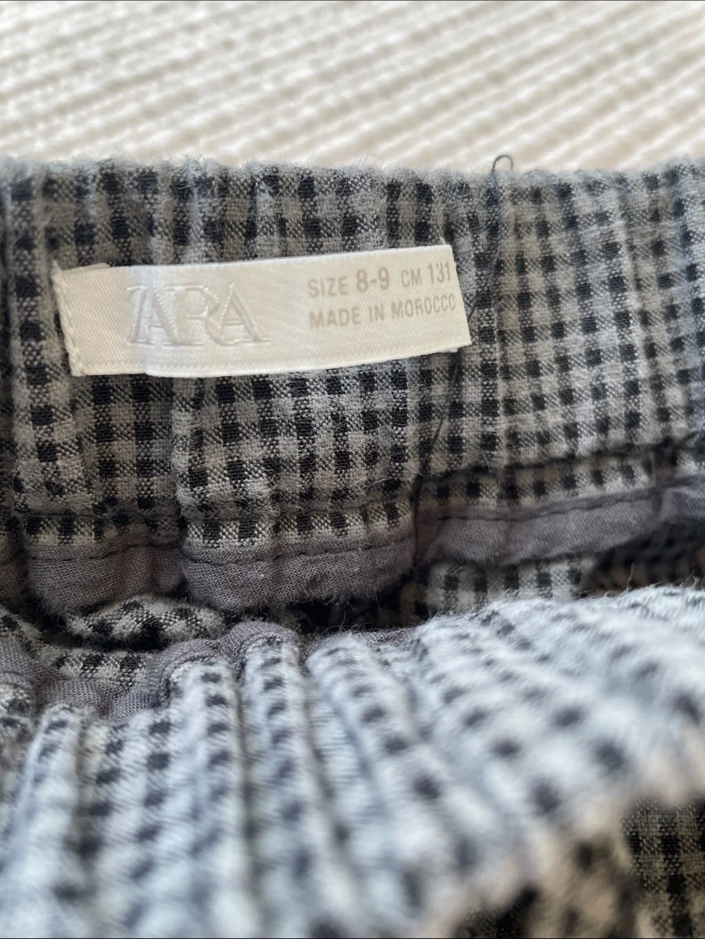 Zara Black Micro-Check Elastic-Waist Pants